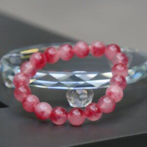 Pink Agate Bracelet ✦ 10mm Translucent Gemstone Beads ✦ Stretchable Design NWT